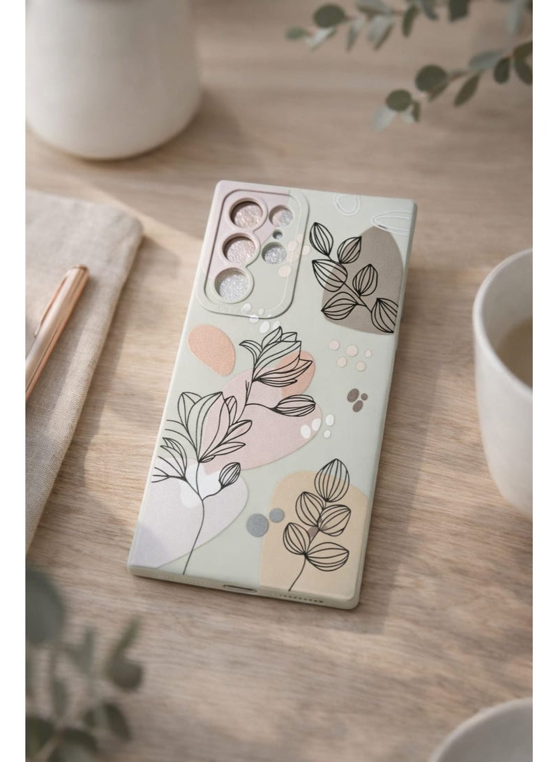 لحافظة Samsung Galaxy S22 Ultra تصميم إبداعي بنمط زهور رفيع وناعم من السيليكون لحماية غطاء Galaxy S22 Ultra - أبيض موراندي - Image 3